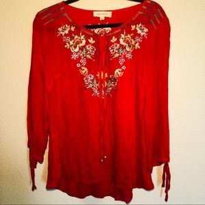 Anthropologie Luna Moon red embroidered blouse lrg
